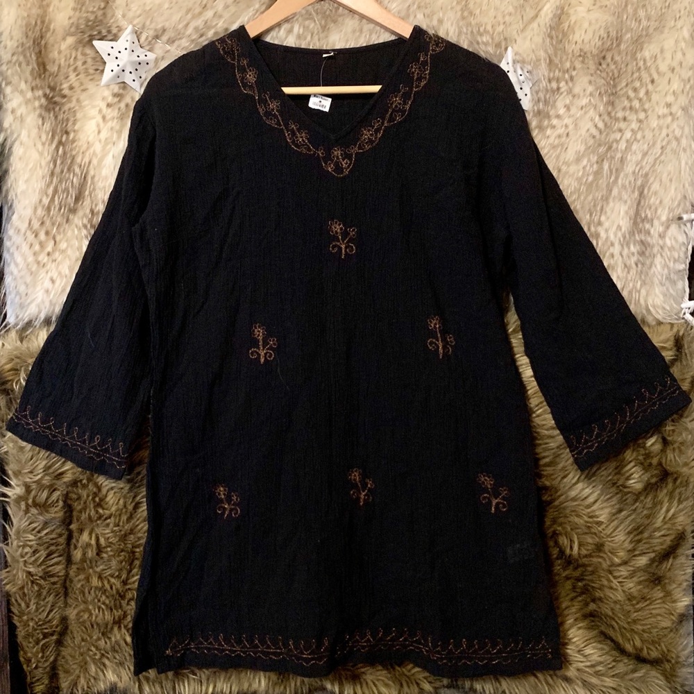 World Market Embroidered Black Dress